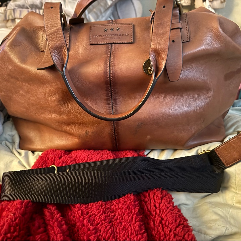 John Varvatos Tan Leather Duffel Bag - Picture 5 of 5